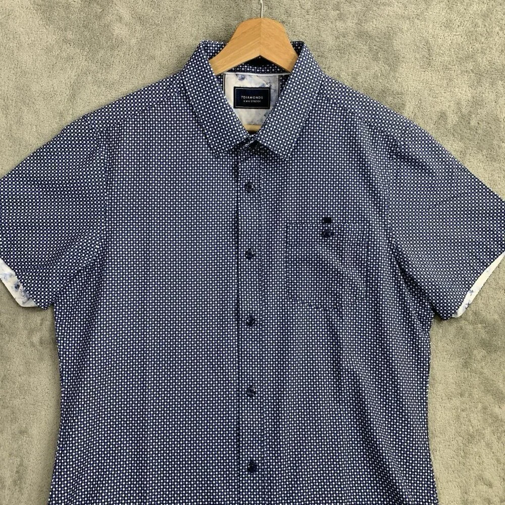 7 Diamonds Shirt Mens Small Blue Deep Water 4 Way Stretch Woven Button Up Preppy